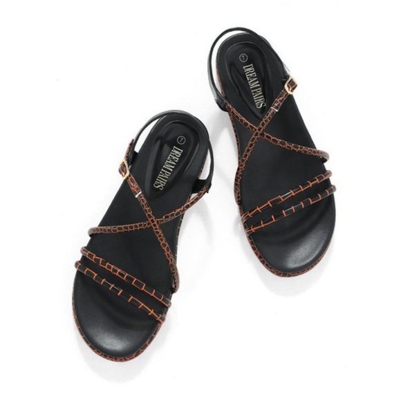 DREAMPAIRS black orange strapy round toe dressy flat sandals size-various - Picture 6 of 6